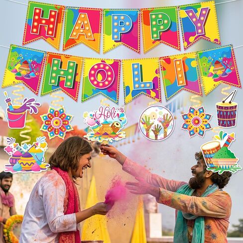 ديكورات Happy Holi - لا توجد لافتات Happy Holi DIY معلقة على شكل دوامات وديكورات حفلات المهرجانات in Kuwait