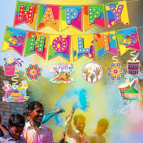 ديكورات Happy Holi - لا توجد لافتات Happy Holi DIY معلقة على شكل دوامات وديكورات حفلات المهرجانات in Kuwait