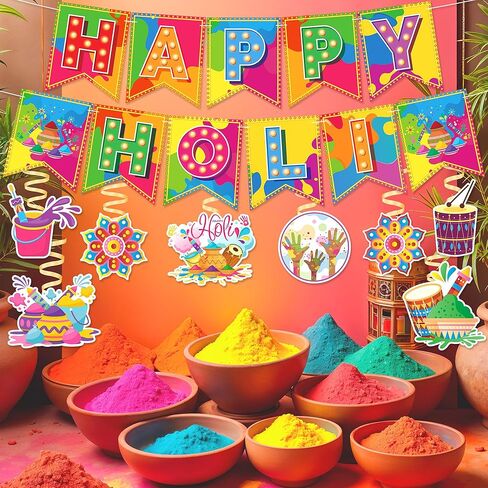 ديكورات Happy Holi - لا توجد لافتات Happy Holi DIY معلقة على شكل دوامات وديكورات حفلات المهرجانات in Kuwait