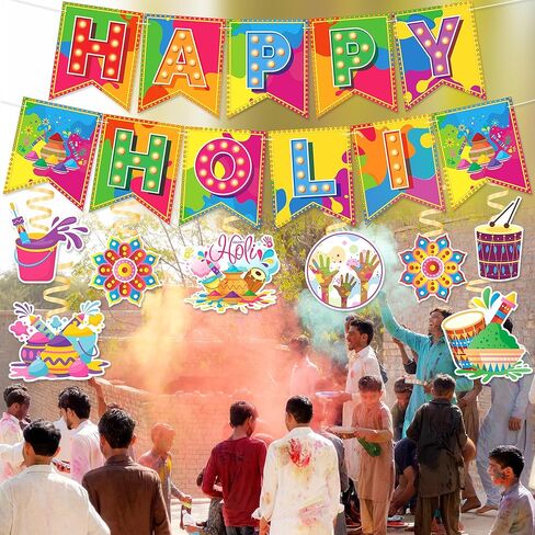ديكورات Happy Holi - لا توجد لافتات Happy Holi DIY معلقة على شكل دوامات وديكورات حفلات المهرجانات in Kuwait