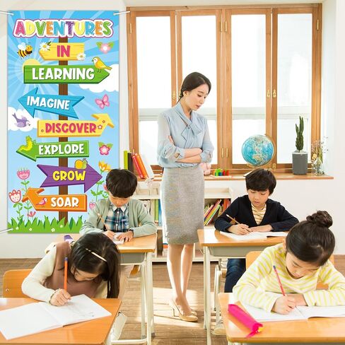 Wiooffen الربيع الفصول الدراسية غطاء الباب الزينة العودة إلى المدرسة مغامرات في القراءة باب لافتة مارس زهرة لافتة الشرفة خلفية علامة للمدرسة الصيفية داخلي في الهواء الطلق الجدار نافذة الديكور in Saudi Arabia