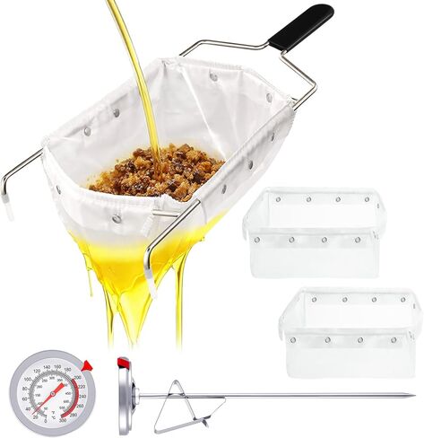 Suclain 2 Pcs Deep Fryer Filter Bag with Frame Set Reusable Cooking Oil Strainer for 70 lb Cooking Oil Easy to Clean Mesh to Capture Crumbs for Home Commercial Use with 1 Professional Food Thermometer in Saudi Arabia