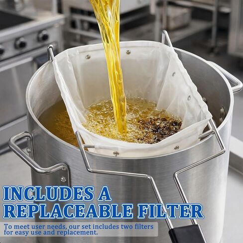 Suclain 2 Pcs Deep Fryer Filter Bag with Frame Set Reusable Cooking Oil Strainer for 70 lb Cooking Oil Easy to Clean Mesh to Capture Crumbs for Home Commercial Use with 1 Professional Food Thermometer in Saudi Arabia