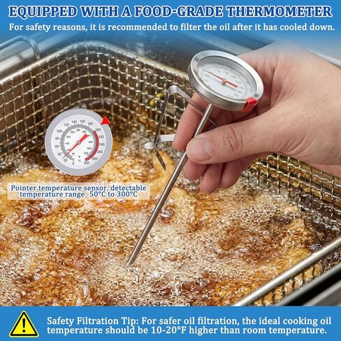 Suclain 2 Pcs Deep Fryer Filter Bag with Frame Set Reusable Cooking Oil Strainer for 70 lb Cooking Oil Easy to Clean Mesh to Capture Crumbs for Home Commercial Use with 1 Professional Food Thermometer in Saudi Arabia