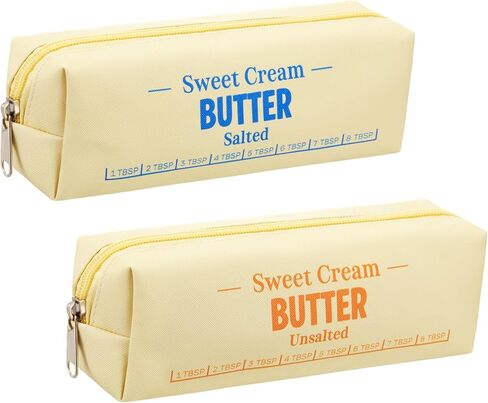 Jutom 2 Pack Funny Butter Pencil Pouch with Zipper, Yellow Cute Pen Case & Makeup Bag, Organizer for Stationery, Cosmetics, Travel Toiletries, Birthday Gift(PU Leather,7.6 x 2.3 x 2.7 Inches) in Saudi Arabia