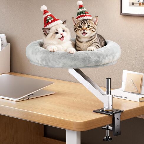 tomxcute Cat Desk Bed - Integrated Die-Cast Arm for Stability - 360° Rotation & Height Adjustable - 45 lbs Support - Cat Desk Perch for S/M/L Cat - Removable Washable Office Cat Bed with Wooden Base in Kuwait