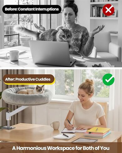 tomxcute Cat Desk Bed - Integrated Die-Cast Arm for Stability - 360° Rotation & Height Adjustable - 45 lbs Support - Cat Desk Perch for S/M/L Cat - Removable Washable Office Cat Bed with Wooden Base in Kuwait