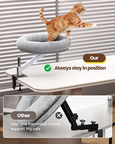 tomxcute Cat Desk Bed - Integrated Die-Cast Arm for Stability - 360° Rotation & Height Adjustable - 45 lbs Support - Cat Desk Perch for S/M/L Cat - Removable Washable Office Cat Bed with Wooden Base in Kuwait