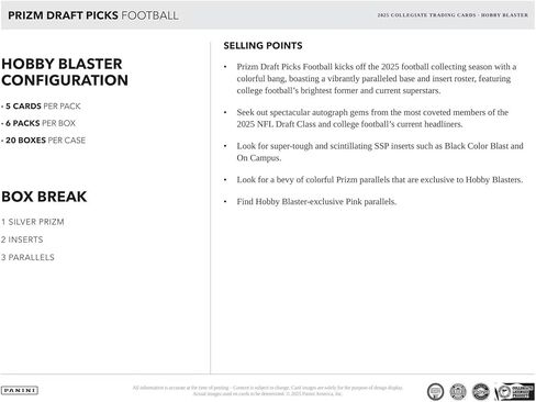 2025 Panini Prizm Draft Picks Football 6-Pack Hobby Blaster Trading Card Box (1 Silver Prizm Per Box) in Saudi Arabia