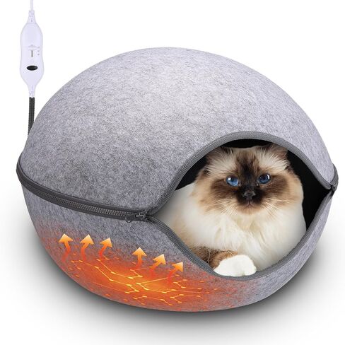Heated Cat Bed, Indoor Heated Cat Cave, Warmer Thermal Pet Bed with Removable Waterproof Heater for Kitty Small Dogs Gray(19.7X 17.8 x 13 Inches) in Saudi Arabia
