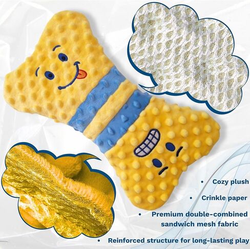 Crinkle Dog Toy, No Stuffing Squeaky Dog Toy for Small, Medium&Large Breeds–Interactive-Ideal for Enrichment Fetch Anxiety Relief, Boredom Reducer–Soft Pet-Safe Materials-Yellow Plush Bone in Gift Box in Saudi Arabia