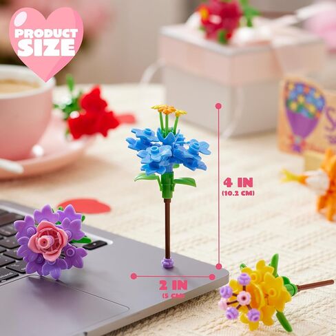 JOYIN 24 قطعة من مكعبات بناء باقة زهور عيد الحب مع البطاقات، 6 تصميمات مكعبات الزهور مع 6 علامات مطابقة، هدايا عيد الحب للأطفال في المدرسة والفصول الدراسية وجائزة تبادل الحفلات in Saudi Arabia