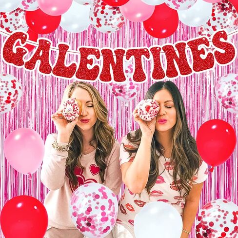 Galentines Banner Happy Galentine’s Day Party Decorations Set Ladies Celebrating Ladies Friendship Décor Girls Be My Galentine Valentine’s Day Celebration Party Supplies in Kuwait