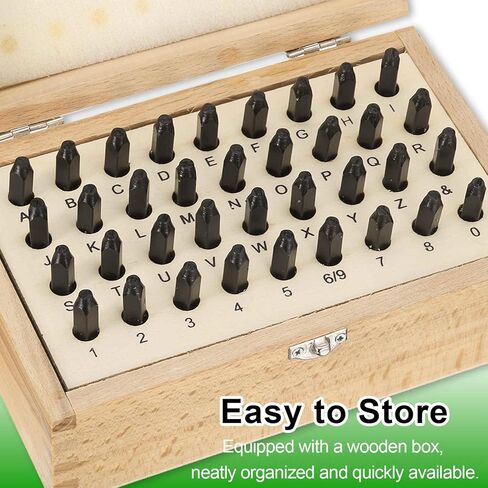 HARFINGTON 36pcs 40Cr Alloy Steel Stamps Set 3/32" (2.5mm) A-Z / 0-8 / "&" Symbol Number Letter Punch Press Tool Steel Reverse Punch Stamp with Wood Case for Plastic Wood Leather in Saudi Arabia