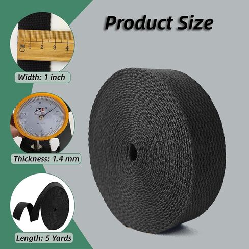 Cotton Webbing 1 Inch - 5 Yards Durable Canvas Straps for Sewing & DIY Crafts | Soft Poly Cotton Webbing for Tote Handles, Pet Collars, Cloth Belts & Home Decor (Black) in Saudi Arabia