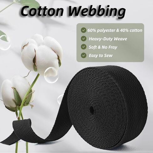 Cotton Webbing 1 Inch - 5 Yards Durable Canvas Straps for Sewing & DIY Crafts | Soft Poly Cotton Webbing for Tote Handles, Pet Collars, Cloth Belts & Home Decor (Black) in Saudi Arabia