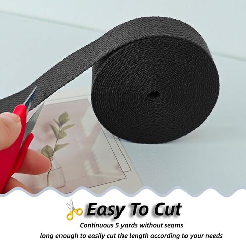 Cotton Webbing 1 Inch - 5 Yards Durable Canvas Straps for Sewing & DIY Crafts | Soft Poly Cotton Webbing for Tote Handles, Pet Collars, Cloth Belts & Home Decor (Black) in Saudi Arabia