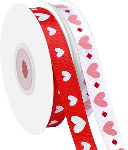 Valentine Ribbon 3/8 Inch Heart Satin Ribbons for Valentine's Day Gift Wrapping Crafts Floral Bouquet Decorations(2 Rolls × 10 Yards Total 20 Yards) in Saudi Arabia