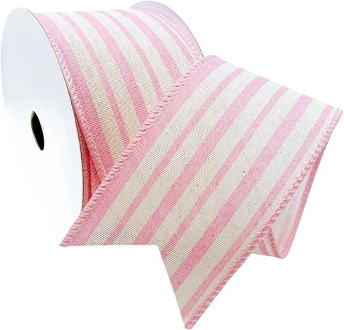 Morex Ribbon Wired Linen Spring Cabana Stripes Ribbon, 2.5 inches by 10 Yards, Pink, 7579.60/10-020 in Saudi Arabia