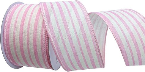 Morex Ribbon Wired Linen Spring Cabana Stripes Ribbon, 2.5 inches by 10 Yards, Pink, 7579.60/10-020 in Saudi Arabia