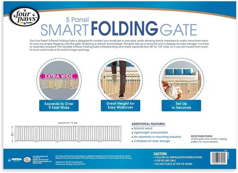 Four Paws Smart Folding Free Standing 5-Panel Wood Dog Gate, 48"-110" W by 17" H in Saudi Arabia