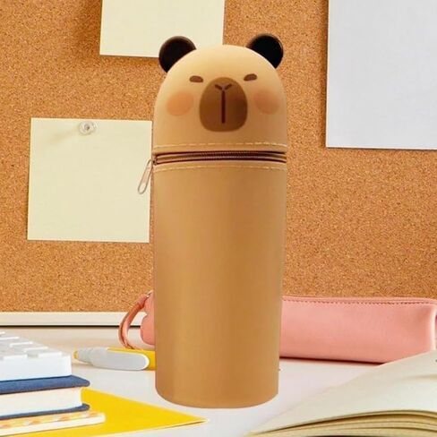 Upright Pencil Case Capybara Silicone,2-in-1 Soft Silicone Case,Kawaii Table Pen Holder,Pencil Holder,Cute Pencil Case,Zipper,Foldable,Pen Bag in Saudi Arabia