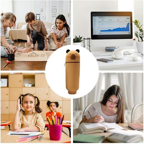 Upright Pencil Case Capybara Silicone,2-in-1 Soft Silicone Case,Kawaii Table Pen Holder,Pencil Holder,Cute Pencil Case,Zipper,Foldable,Pen Bag in Saudi Arabia
