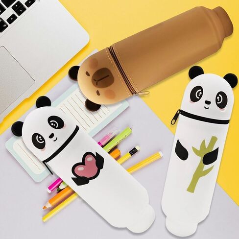 Upright Pencil Case Capybara Silicone,2-in-1 Soft Silicone Case,Kawaii Table Pen Holder,Pencil Holder,Cute Pencil Case,Zipper,Foldable,Pen Bag in Saudi Arabia