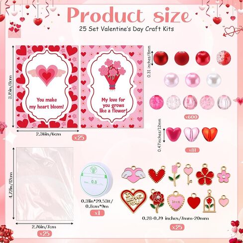 Chunful 757 Pcs DIY Valentines Day Beads for Bracelet Necklace Gifts Jewelry Making Kit Heart Rose Flower Pink Red Acrylic Bead Charm with Greeting Cards Gift for Women Friend Galentine Party Favors in Saudi Arabia