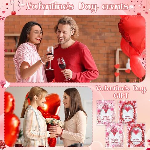 Chunful 757 Pcs DIY Valentines Day Beads for Bracelet Necklace Gifts Jewelry Making Kit Heart Rose Flower Pink Red Acrylic Bead Charm with Greeting Cards Gift for Women Friend Galentine Party Favors in Saudi Arabia
