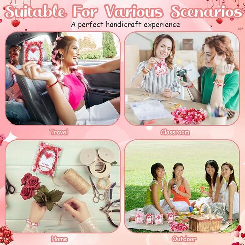 Chunful 757 Pcs DIY Valentines Day Beads for Bracelet Necklace Gifts Jewelry Making Kit Heart Rose Flower Pink Red Acrylic Bead Charm with Greeting Cards Gift for Women Friend Galentine Party Favors in Saudi Arabia