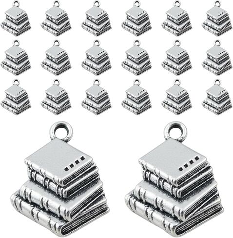 Book Charms for Jewelry Making – 20pcs Antique Silver Book Stack Pendants, Vintage Bookish Lover Alloy Charms for Bracelets, Necklaces, Earrings, Keychains, DIY Crafts Supplies in Saudi Arabia