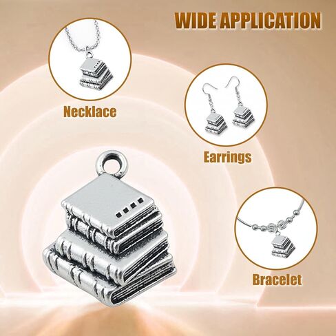 Book Charms for Jewelry Making – 20pcs Antique Silver Book Stack Pendants, Vintage Bookish Lover Alloy Charms for Bracelets, Necklaces, Earrings, Keychains, DIY Crafts Supplies in Saudi Arabia