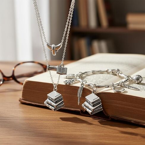 Book Charms for Jewelry Making – 20pcs Antique Silver Book Stack Pendants, Vintage Bookish Lover Alloy Charms for Bracelets, Necklaces, Earrings, Keychains, DIY Crafts Supplies in Saudi Arabia
