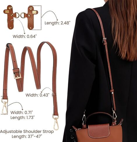حزام جلدي لحقيبة Longchamp الصغيرة، مجموعة حزام محفظة كتف وحقيبة كروس قابلة للتعديل خالية من اللكمات للحقيبة الصغيرة، بديل حزام الحقيبة للنساء (بني وذهبي) in Saudi Arabia