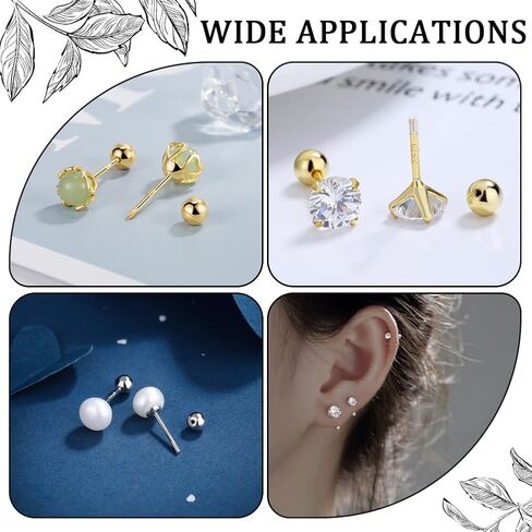 Beebeecraft 1 Box 50Pcs Golden Earring Backs 304 Stainless Steel Round Screw Ball Backs Stoppers Post Studs for Jewelry Making Earring Piercing Supplies Findings 3/4/5/6/8mm in Saudi Arabia