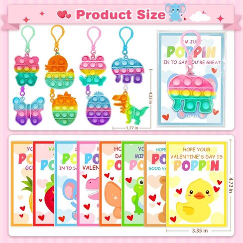 Jumlys Valentines Day Cards for Kids School, 24 Pack Pop Fidget Keychains Bulk, Valentine Day Party Favors for Boys Girls, Ideal Exchange Cards for Classroom in Saudi Arabia
