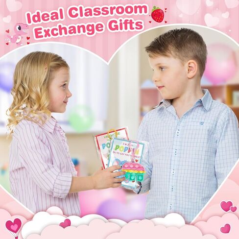 Jumlys Valentines Day Cards for Kids School, 24 Pack Pop Fidget Keychains Bulk, Valentine Day Party Favors for Boys Girls, Ideal Exchange Cards for Classroom in Saudi Arabia