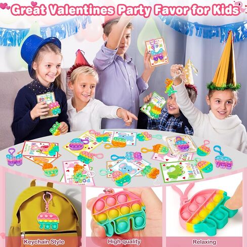 Jumlys Valentines Day Cards for Kids School, 24 Pack Pop Fidget Keychains Bulk, Valentine Day Party Favors for Boys Girls, Ideal Exchange Cards for Classroom in Saudi Arabia
