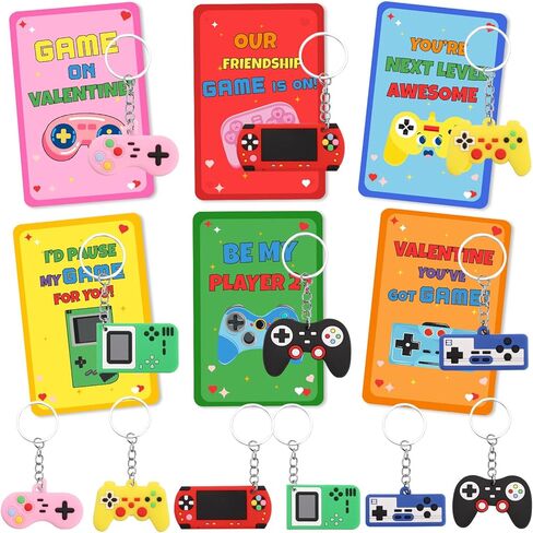 Valentines Day Cards for Kids School, 28 Pcs Video Game Keychains, Valentines Day Gifts for Kids Party Favors, Class Valentines Prizes Treasure Box Gifts Must Haves Treat Goodie Bag Stuffers in Saudi Arabia