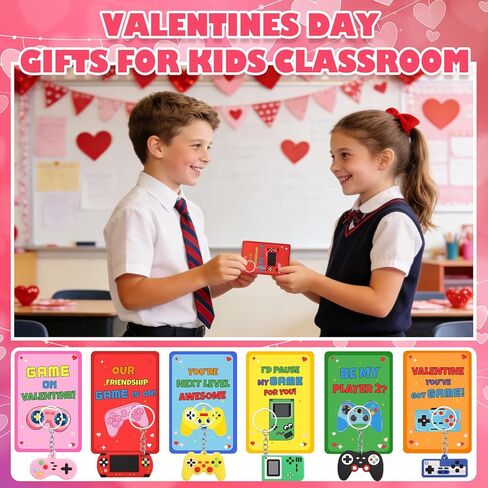 Valentines Day Cards for Kids School, 28 Pcs Video Game Keychains, Valentines Day Gifts for Kids Party Favors, Class Valentines Prizes Treasure Box Gifts Must Haves Treat Goodie Bag Stuffers in Saudi Arabia