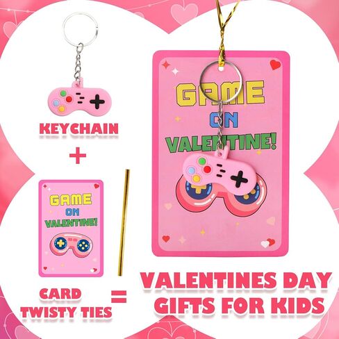Valentines Day Cards for Kids School, 28 Pcs Video Game Keychains, Valentines Day Gifts for Kids Party Favors, Class Valentines Prizes Treasure Box Gifts Must Haves Treat Goodie Bag Stuffers in Saudi Arabia
