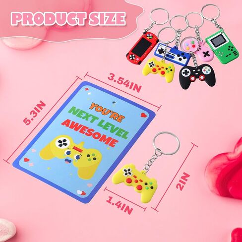 Valentines Day Cards for Kids School, 28 Pcs Video Game Keychains, Valentines Day Gifts for Kids Party Favors, Class Valentines Prizes Treasure Box Gifts Must Haves Treat Goodie Bag Stuffers in Saudi Arabia