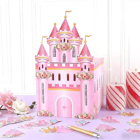 صندوق بريد CHUNNIN Valentine DlY للأطفال مع 49 بطاقة تهنئة للأميرة، مجموعة صندوق بريد تبادل عيد الحب، صندوق قلعة لبطاقات عيد الحب للأميرة الوردية للفتيات، مستلزمات الحفلات المدرسية في الفصل الدراسي in Saudi Arabia