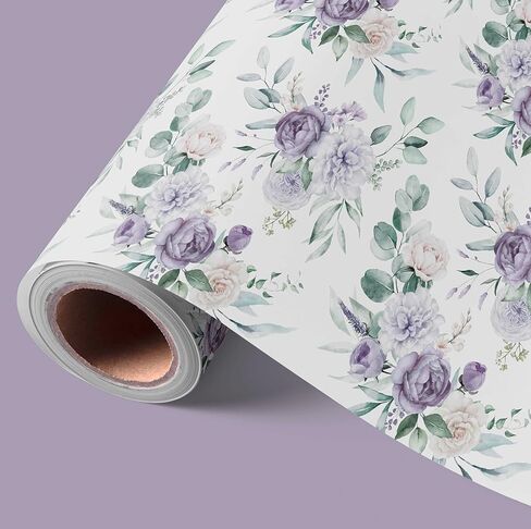 VCOOHM Reversible Purple Floral Wrapping Paper Roll - 17 Inches x 9.8 Feet, Gift Wrap with Floral and Purple Design for Wedding, Birthday, Bridal Shower, Mother's Day in Saudi Arabia