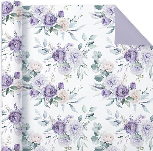 VCOOHM Reversible Purple Floral Wrapping Paper Roll - 17 Inches x 9.8 Feet, Gift Wrap with Floral and Purple Design for Wedding, Birthday, Bridal Shower, Mother's Day in Saudi Arabia