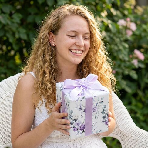 VCOOHM Reversible Purple Floral Wrapping Paper Roll - 17 Inches x 9.8 Feet, Gift Wrap with Floral and Purple Design for Wedding, Birthday, Bridal Shower, Mother's Day in Saudi Arabia