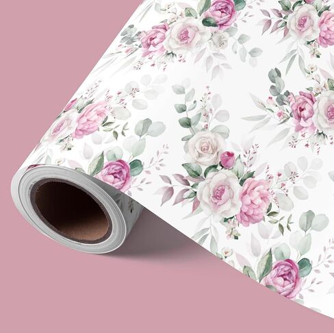 VCOOHM Reversible Purple Floral Wrapping Paper Roll - 17 Inches x 9.8 Feet, Gift Wrap with Floral and Purple Design for Wedding, Birthday, Bridal Shower, Mother's Day in Saudi Arabia