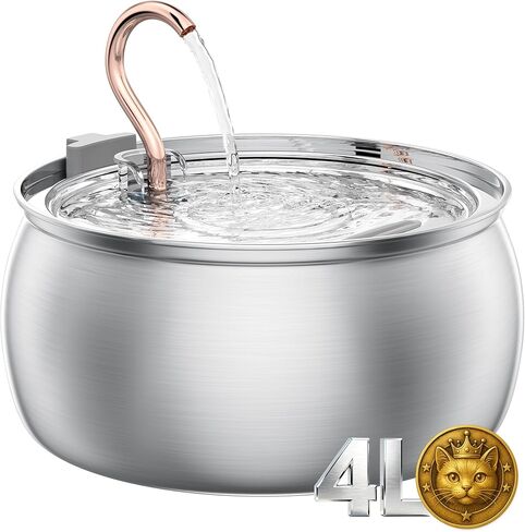 Tomxcute Cat Water Fountain - 4.0L/135oz Gooseneck Copper Faucet Design Cat Fountains for Drinking - Large Capacity Stainless Steel Cats Water Fountain - Comes with 3 Replacement Filters in Kuwait