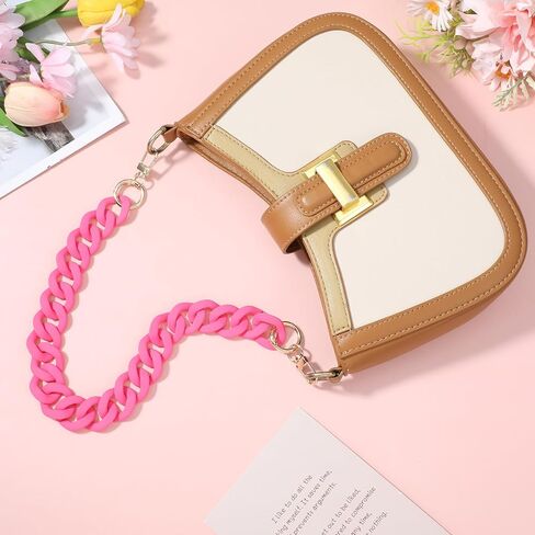 18 Inch Pink Purse Chain, Fashionable Handbag Chain Straps Acrylic Purse Chain Strap Decorative Cute Flat Straps Replacement Chains with Buckles for Handbag Purse Shoulder Bag in Saudi Arabia